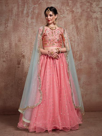 Women Pink Embroidered Lehenga Choli  (3pcs Set)