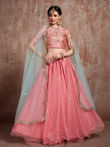 Women Pink Embroidered Lehenga Choli  (3pcs Set)