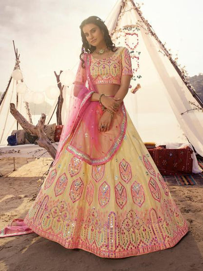 Women's  Off White Embroidered Organza Lehenga