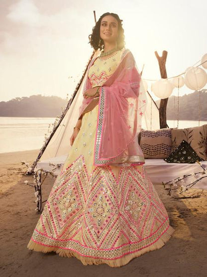 Women's  Off White Embroidered Organza Lehenga