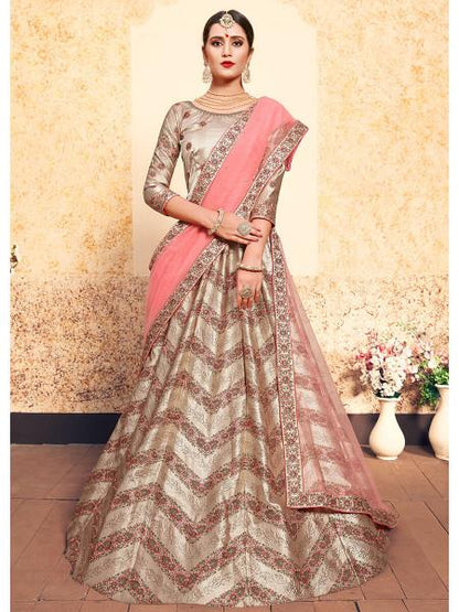 Women's  Tortilla Brown Satin Embroidered Lehenga