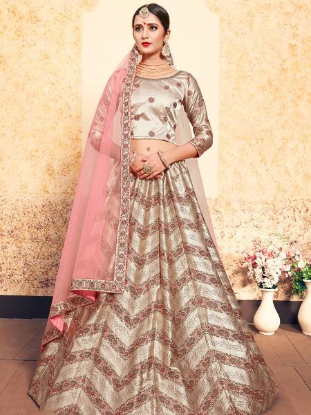 Women's  Tortilla Brown Satin Embroidered Lehenga