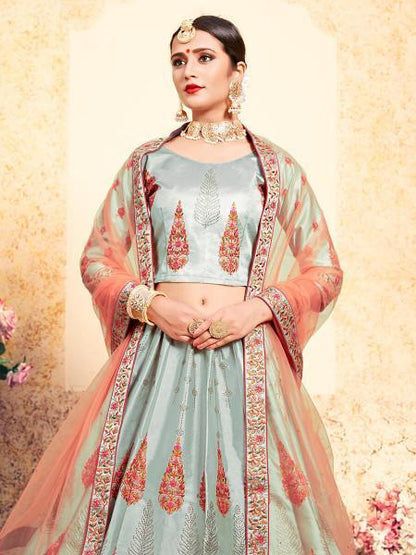 Women's Satin Embroidered Lehenga