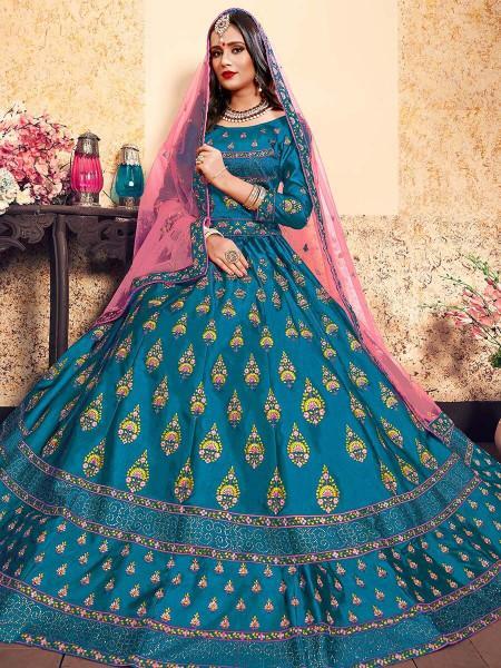 Women's Satin Embroidered Lehenga