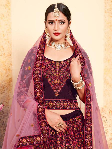 Women's Satin Embroidered Lehenga