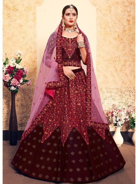 Women's Satin Embroidered Lehenga