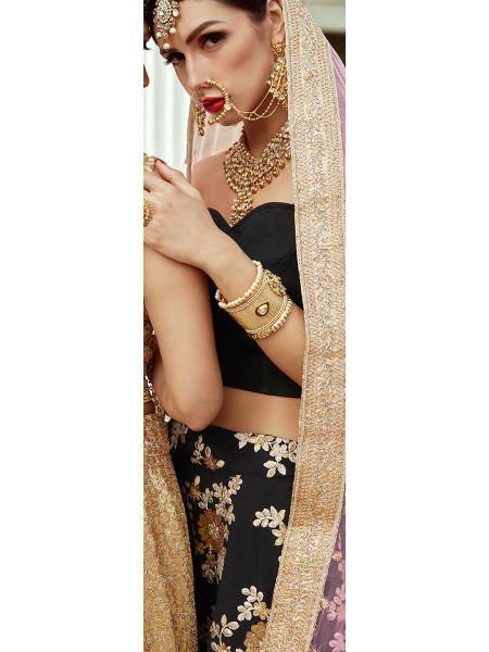 Women's  Black Crepe Silk Lahanga