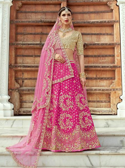 Women's  Magenta Art Silk Lahanga