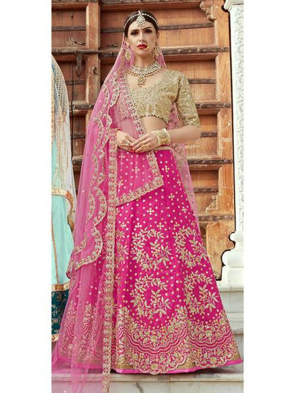 Women's  Magenta Art Silk Lahanga