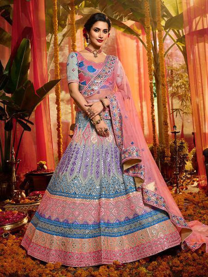 Women's  Grey And Pure Organza Embroidered Lehenga