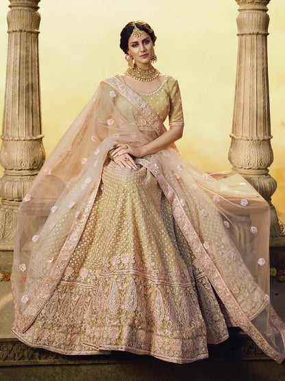 Women's  Golden Heavy Embroidered Georgette Lehenga