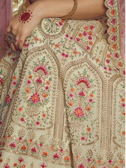 Women's  Cream Heavy Embroidered Organza Lehenga