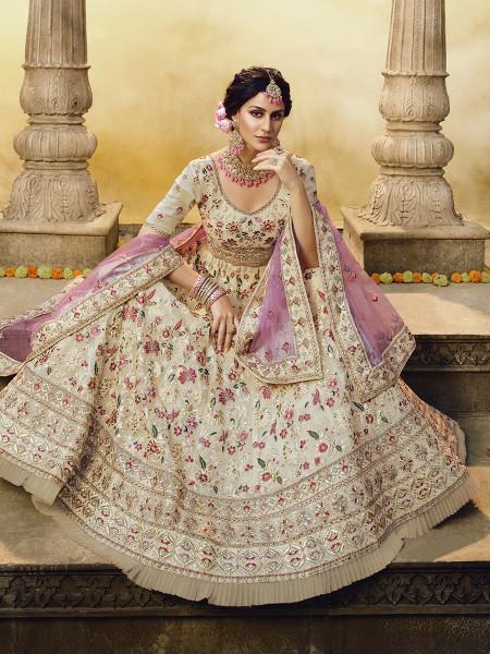 Women's  Off White Heavy Embroidered Georgette Lehenga