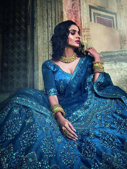 Women's  Kerosene Blue Art Silk Embroidered Lehenga