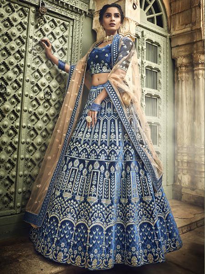 Women's  Royal Blue Heavy Embroidered Lehenga Choli