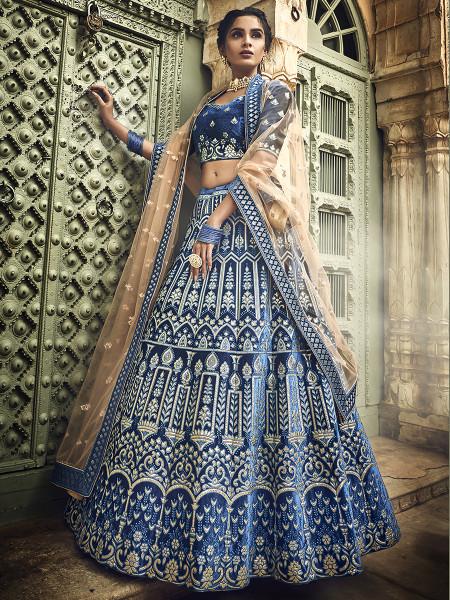 Women's  Royal Blue Heavy Embroidered Lehenga Choli