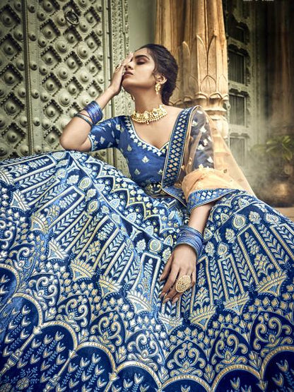 Women's  Royal Blue Heavy Embroidered Lehenga Choli