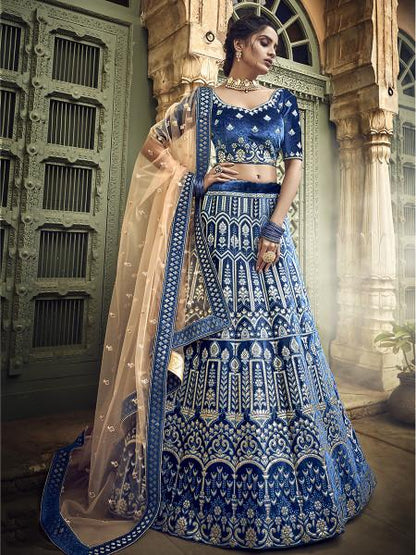 Women's  Royal Blue Heavy Embroidered Lehenga Choli