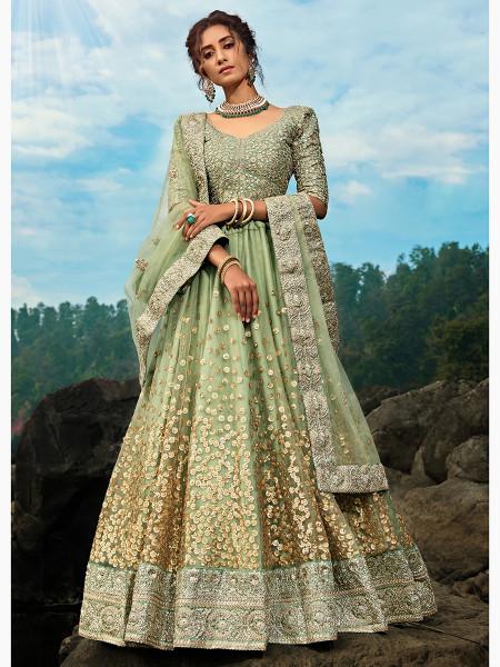 Women's  Pastel Green Art Silk Lehenga