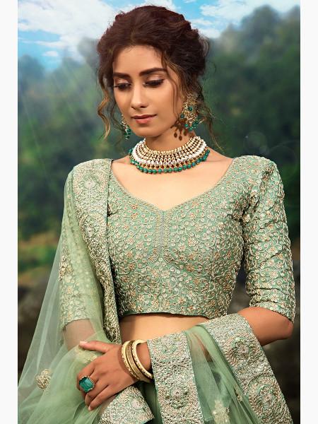 Women's  Pastel Green Art Silk Lehenga