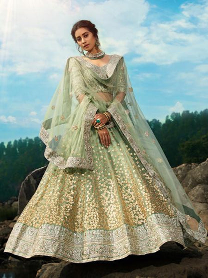 Women's  Pastel Green Art Silk Lehenga