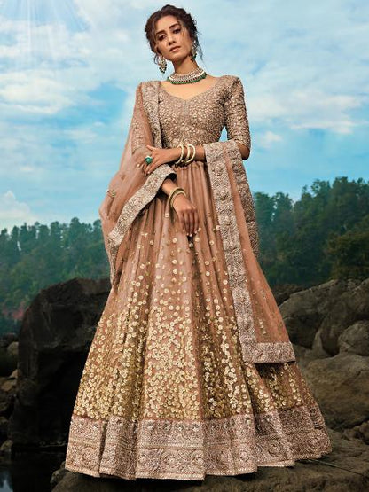 Women's  Light Brown Art Silk Lehenga