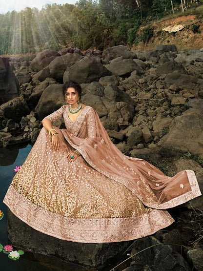 Women's  Light Brown Art Silk Lehenga