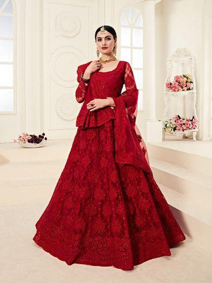 Women's Heavy Embroidered Net Lehenga