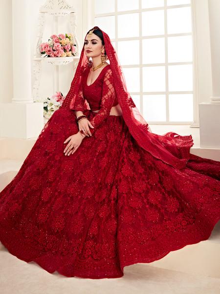 Women's Heavy Embroidered Net Lehenga