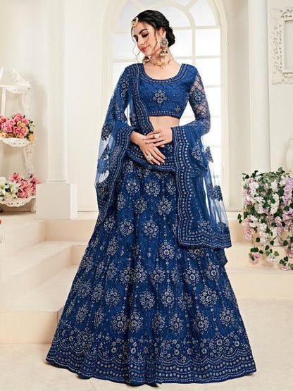 Women's Heavy Embroidered Net Lehenga