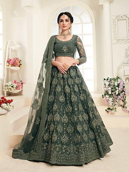 Women's Heavy Embroidered Net Lehenga