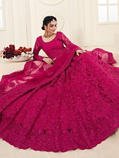 Women's Heavy Embroidered Net Lehenga