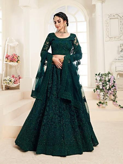 Women's Heavy Embroidered Net Lehenga