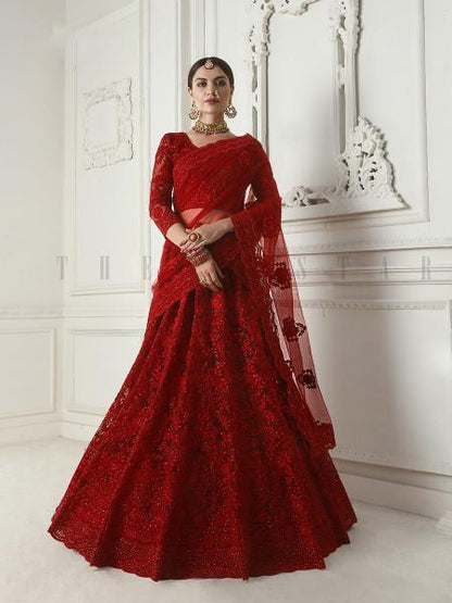 Women's Heavy Embroidered Net Lehenga