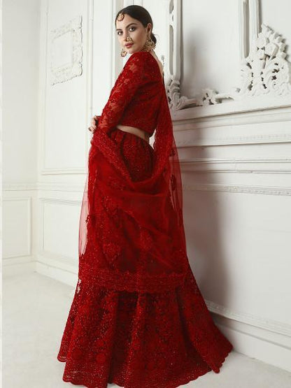 Women's Heavy Embroidered Net Lehenga