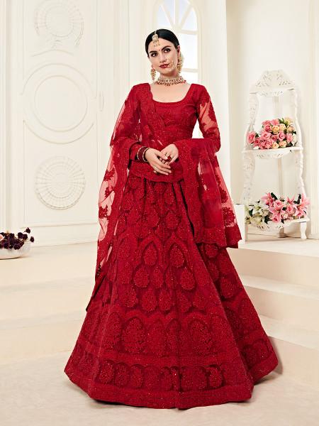 Women's Heavy Embroidered Net Lehenga