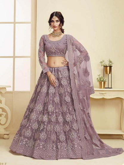 Women's Heavy Embroidered Net Bridal Lehenga