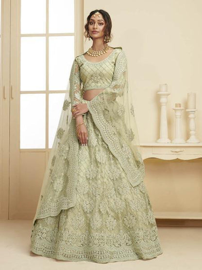 Women's Heavy Embroidered Net Bridal Lehenga