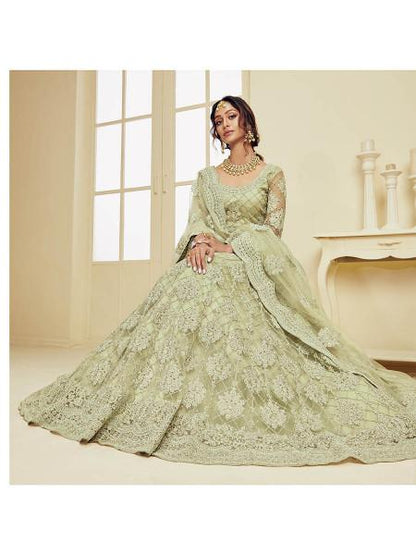 Women's Heavy Embroidered Net Bridal Lehenga