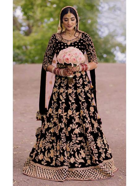 Women's Heavy Embroidered Velvet Bridal Lehenga