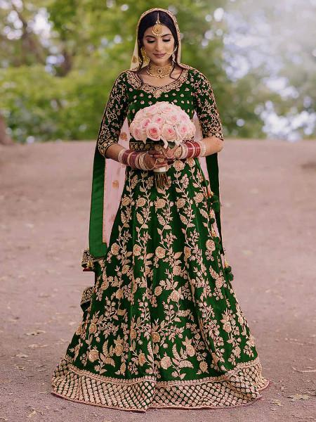 Women's Heavy Embroidered Velvet Bridal Lehenga