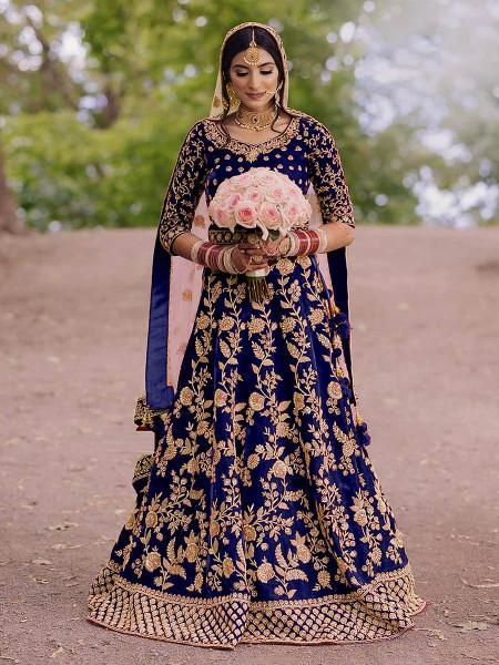 Women's Heavy Embroidered Velvet Bridal Lehenga