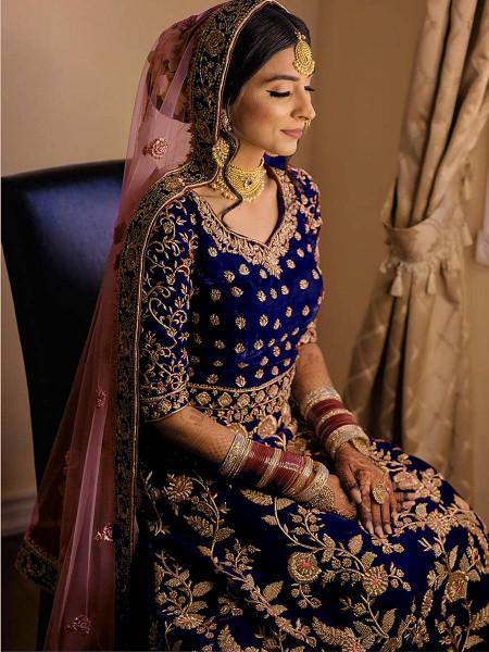 Women's Heavy Embroidered Velvet Bridal Lehenga