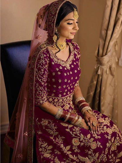 Women's Heavy Embroidered Velvet Bridal Lehenga