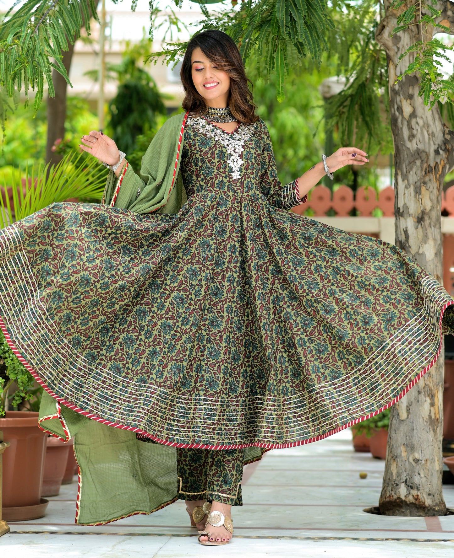 Women's Sage Green Gota Patti Anarkali Suit Set