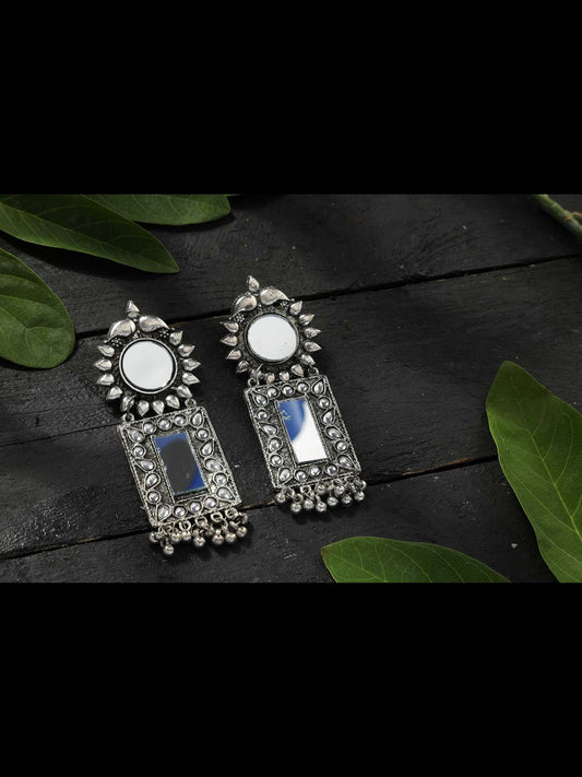 Silver Color Earrings with mirror & Pearls work Jhumkas Jker_089