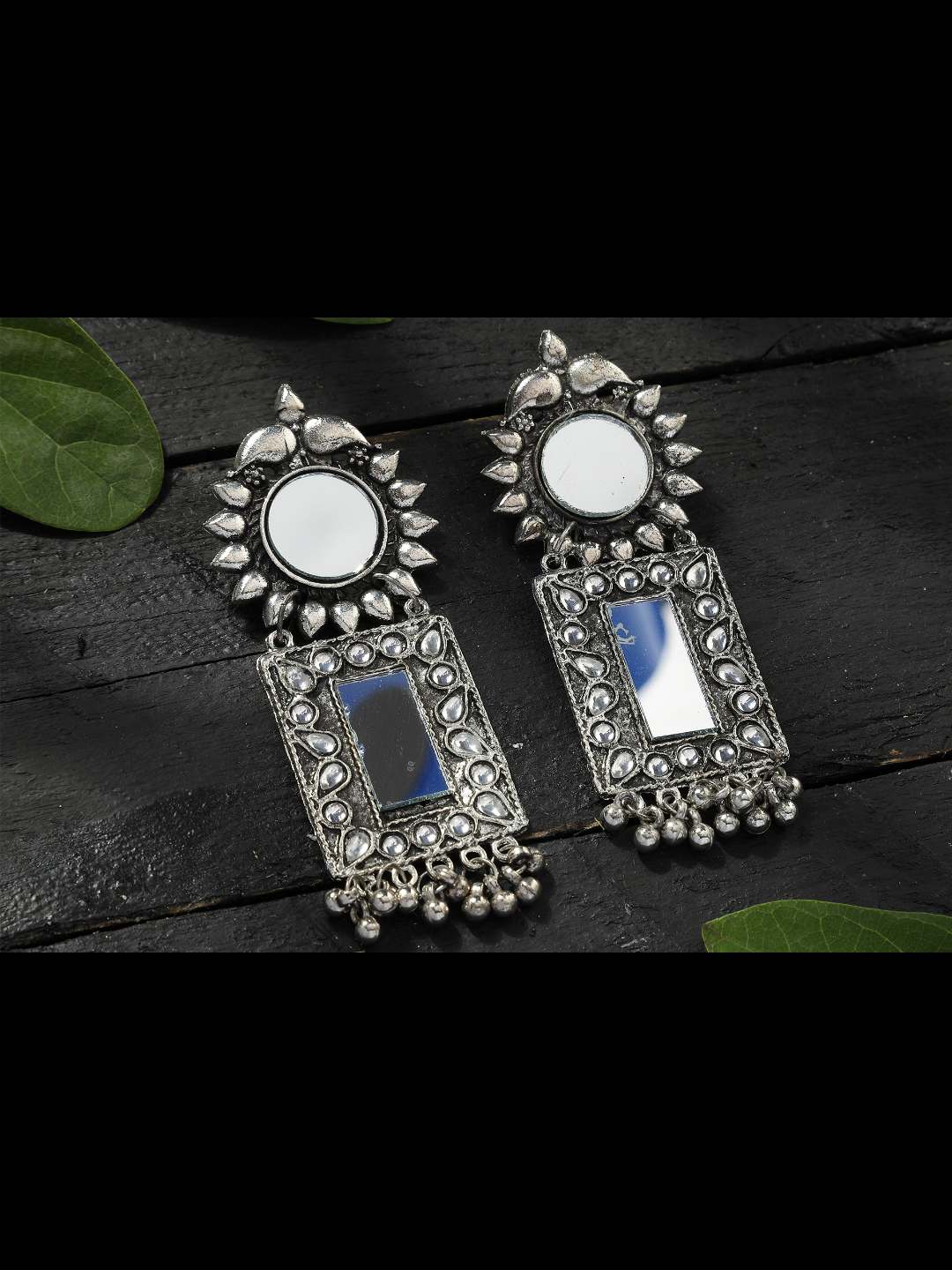 Silver Color Earrings with mirror & Pearls work Jhumkas Jker_089