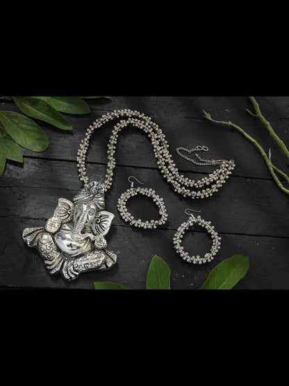 Women's  German Silver Oxidised Necklace Jkms_147