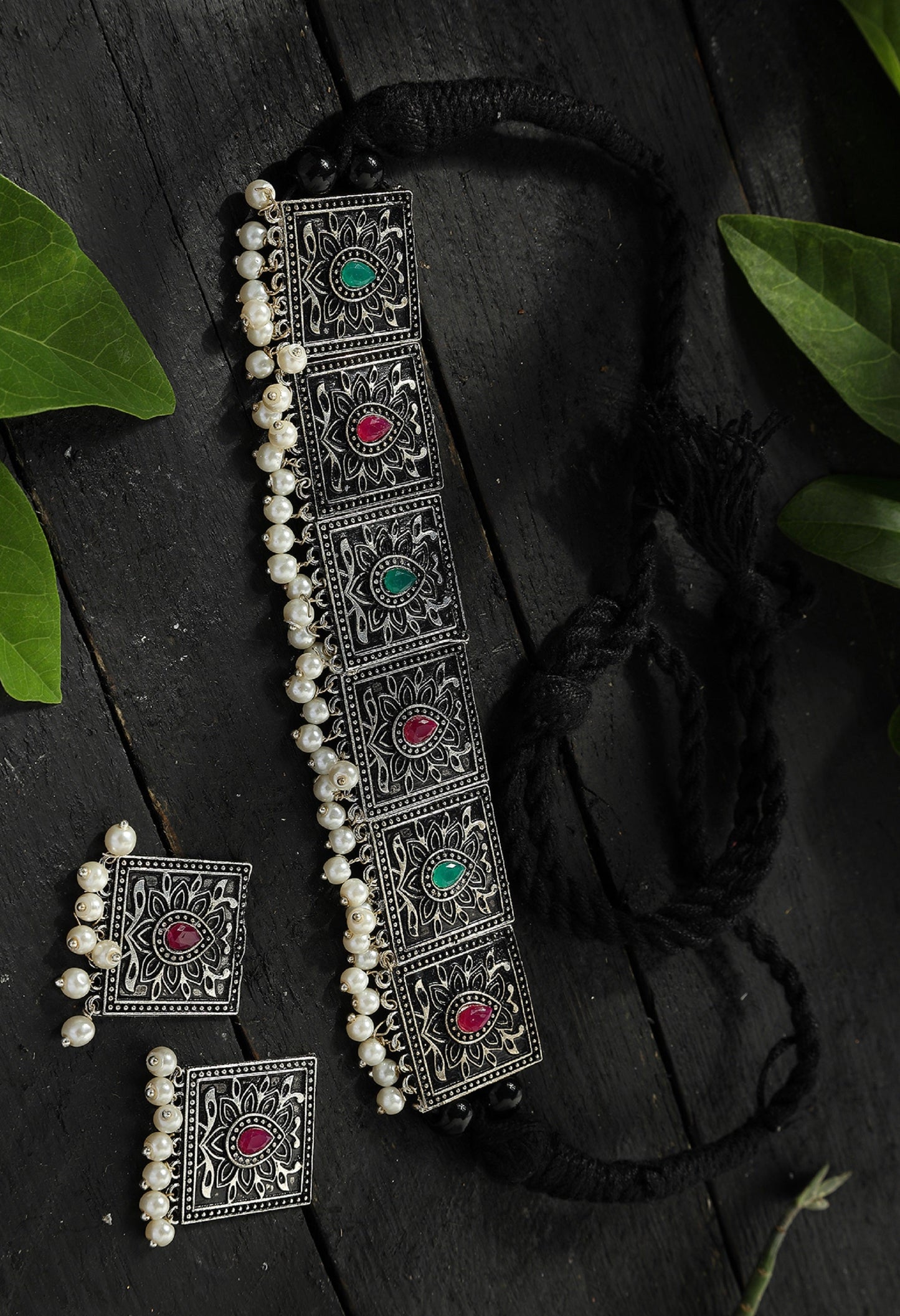 Women's  Traditional Indian Design heavy Multi Stone Necklace Set Jkms_040