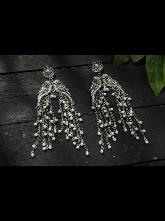 Silver-Plated Oxidised Parrot Design Earrings Jker_079